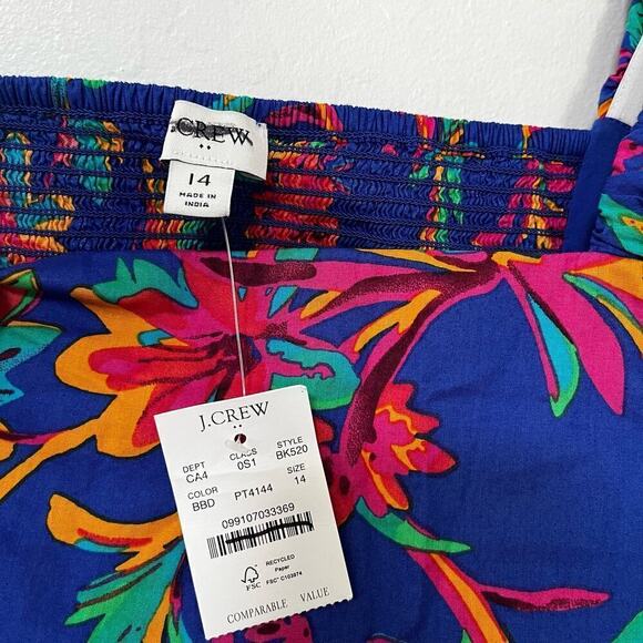 J. Crew Square Neck Floral Tropical Midi Dress Size 14 Blue Dark Peo Event NEW - Picture 5 of 8